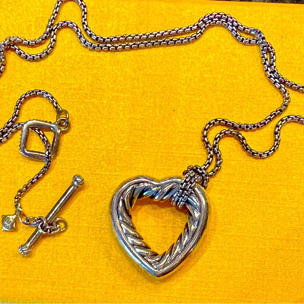David Yurman Silver Cable Heart Necklace